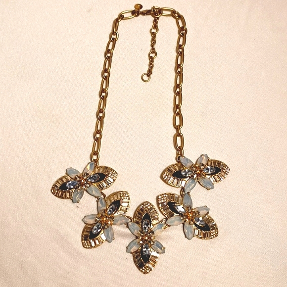 J CREW Gold and Blue Crystal Statement Necklace - Picture 4 of 6